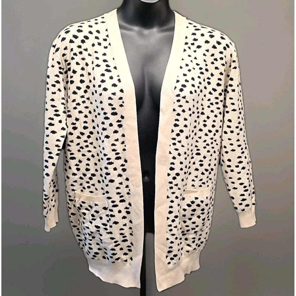 One Eleven North Open Front Cardigan‎ Cream Black Spotted Pockets sz XL